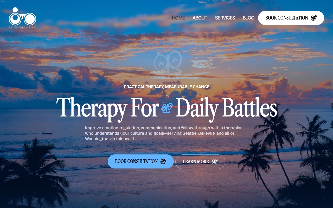 Battle On Therapy landing page · Therapy For Daily Battles
