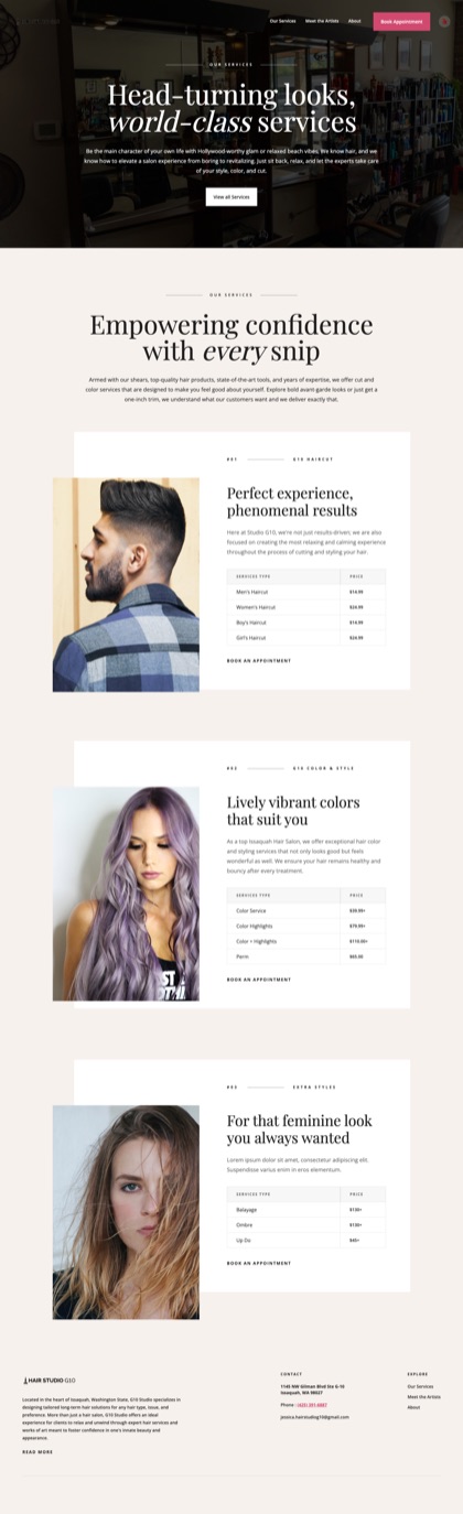Top of the full services page capture
